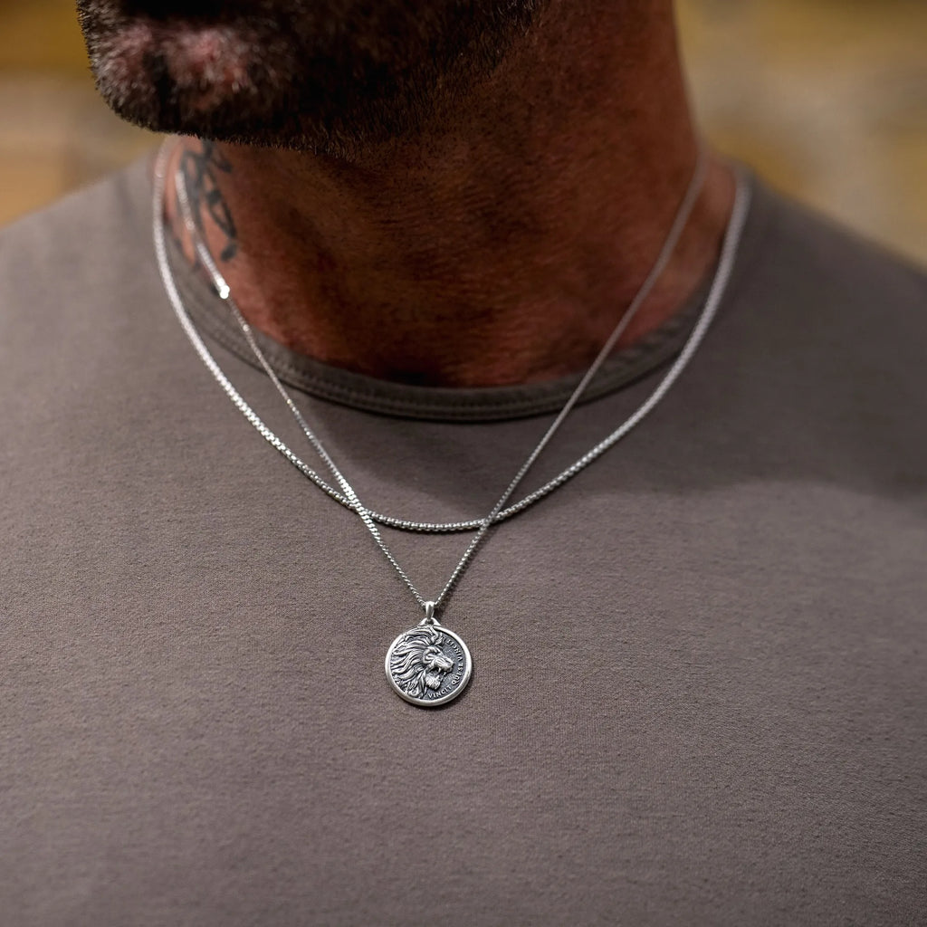 Sterling Silver Lion Pendant Necklace for Men - Strength Symbol