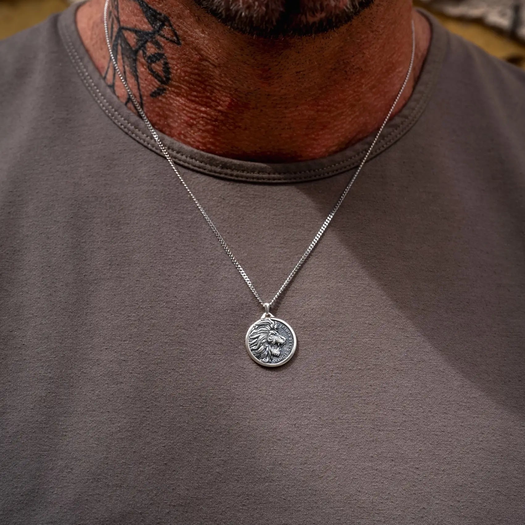 Sterling Silver Lion Pendant Necklace for Men - Strength Symbol