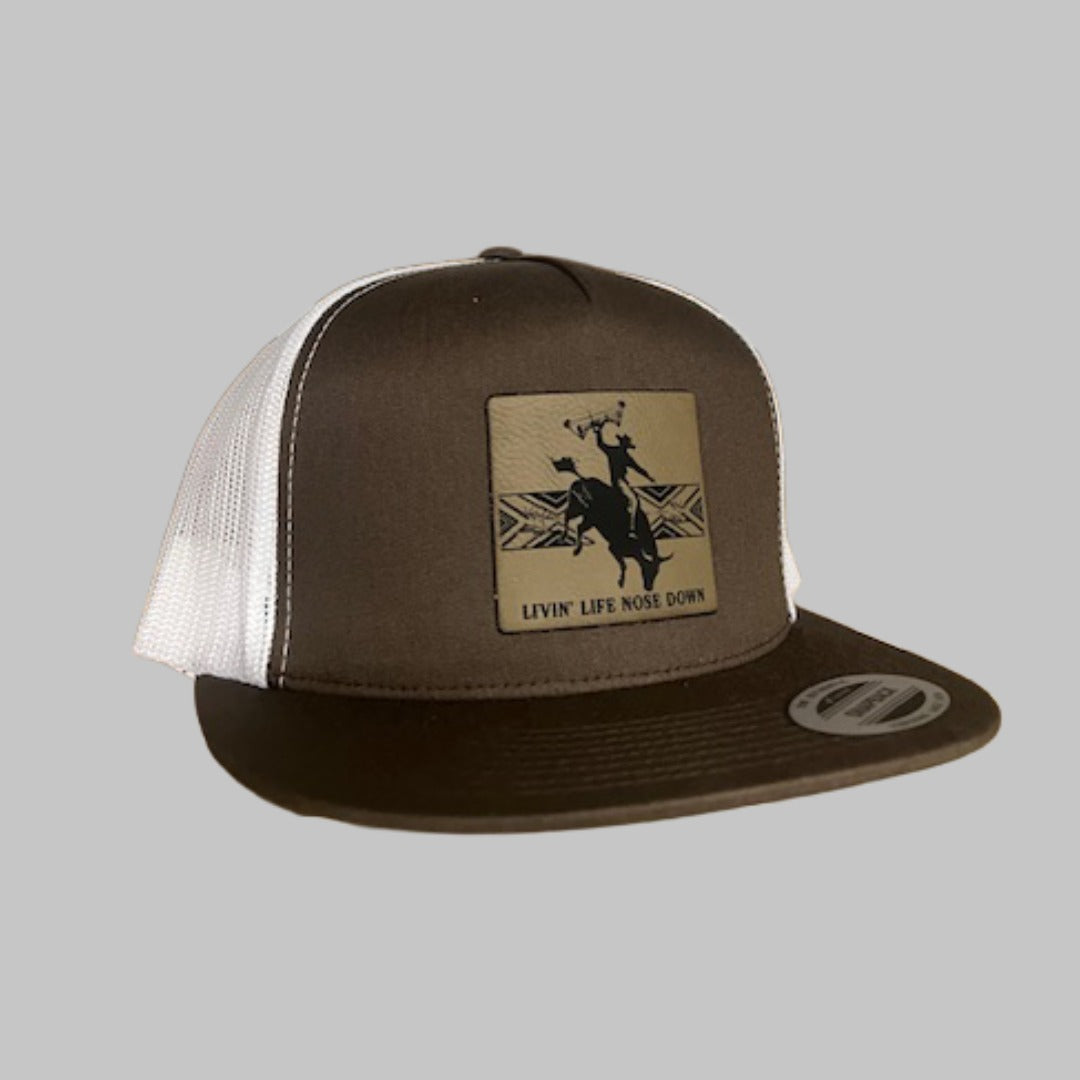 Bull Rider flatbill cap with bowhunting graphics and Yupoong structure.