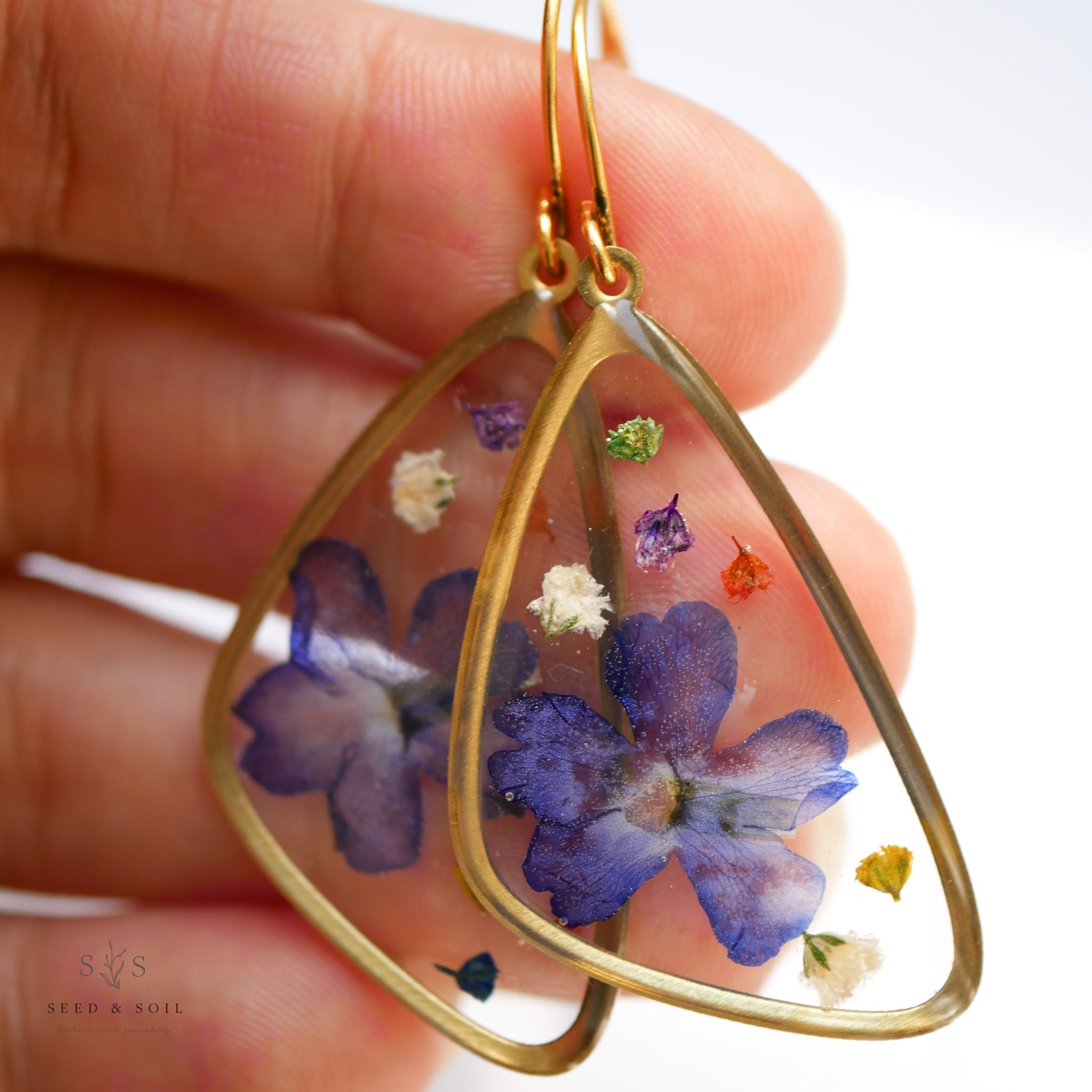 Butterfly Wing Resin Earrings with Pressed Flowers