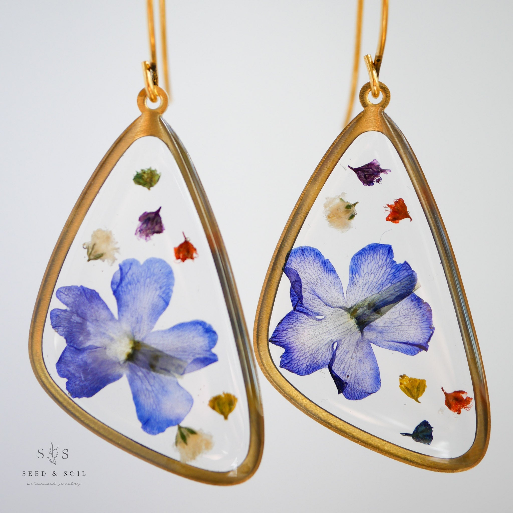 Butterfly Wing Resin Earrings with Pressed Flowers