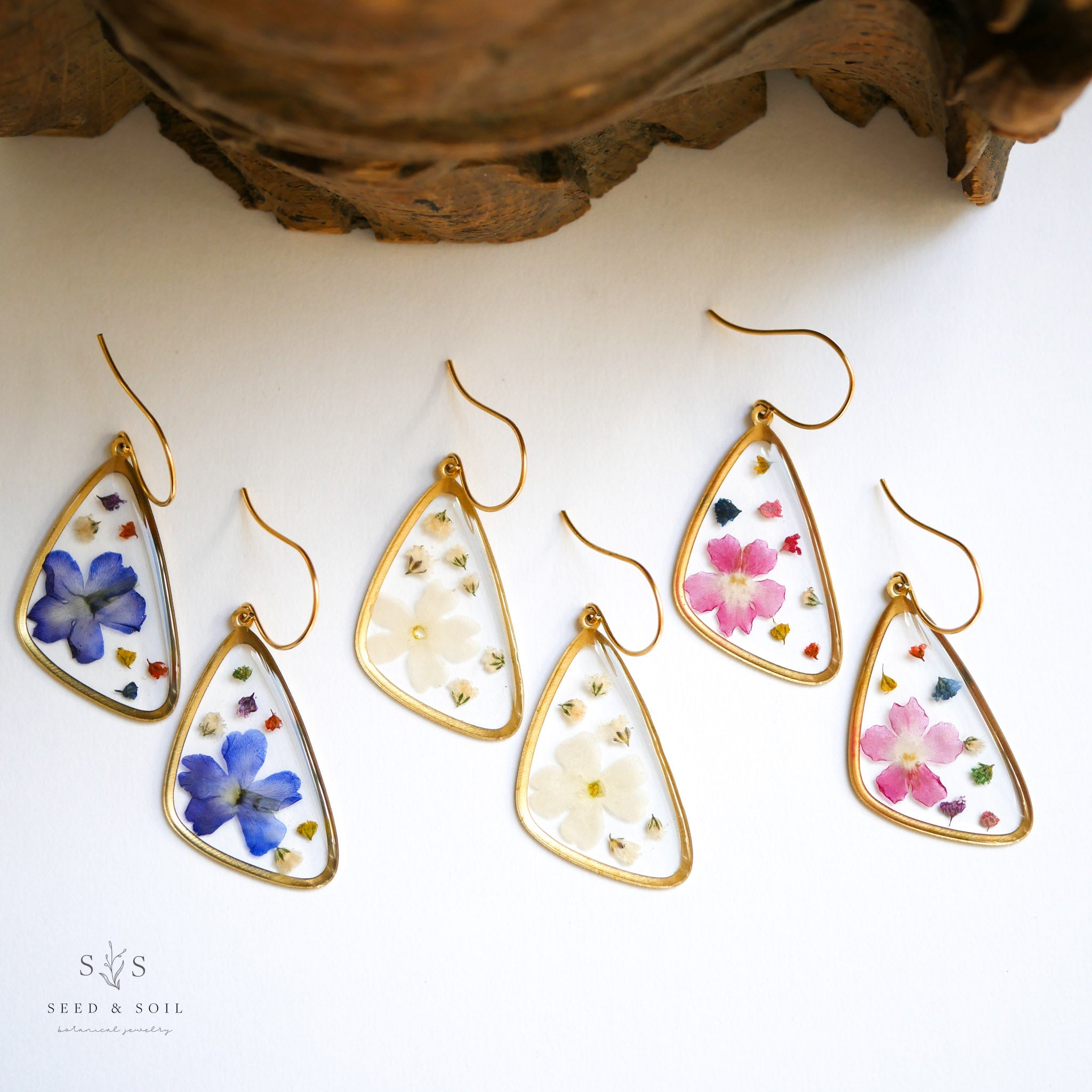 Butterfly Wing Resin Earrings with Pressed Flowers