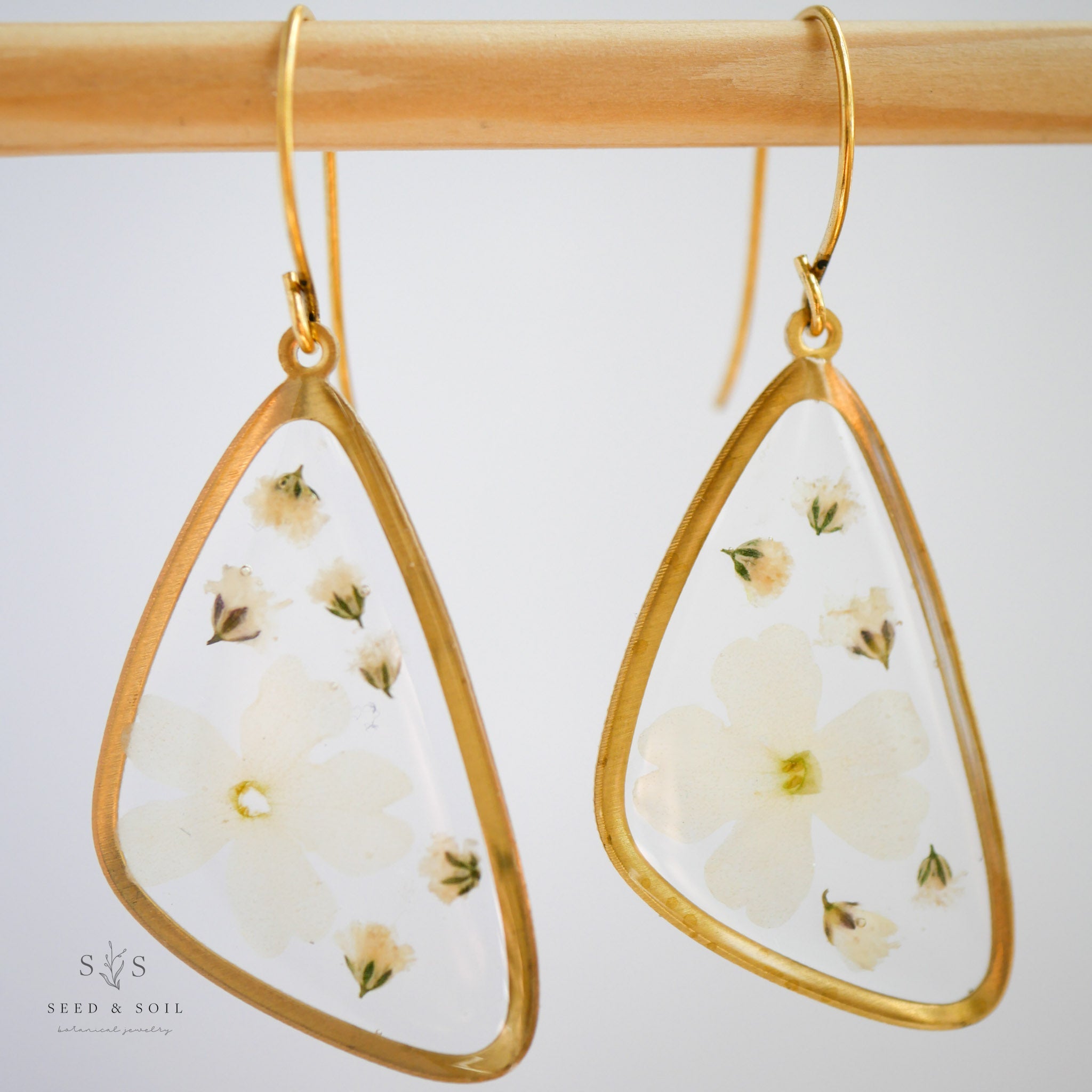 Butterfly Wing Resin Earrings with Pressed Flowers