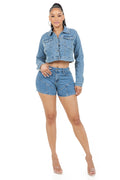 Women's Medium Blue Denim Jacket & Shorts Set 90s Streetwear