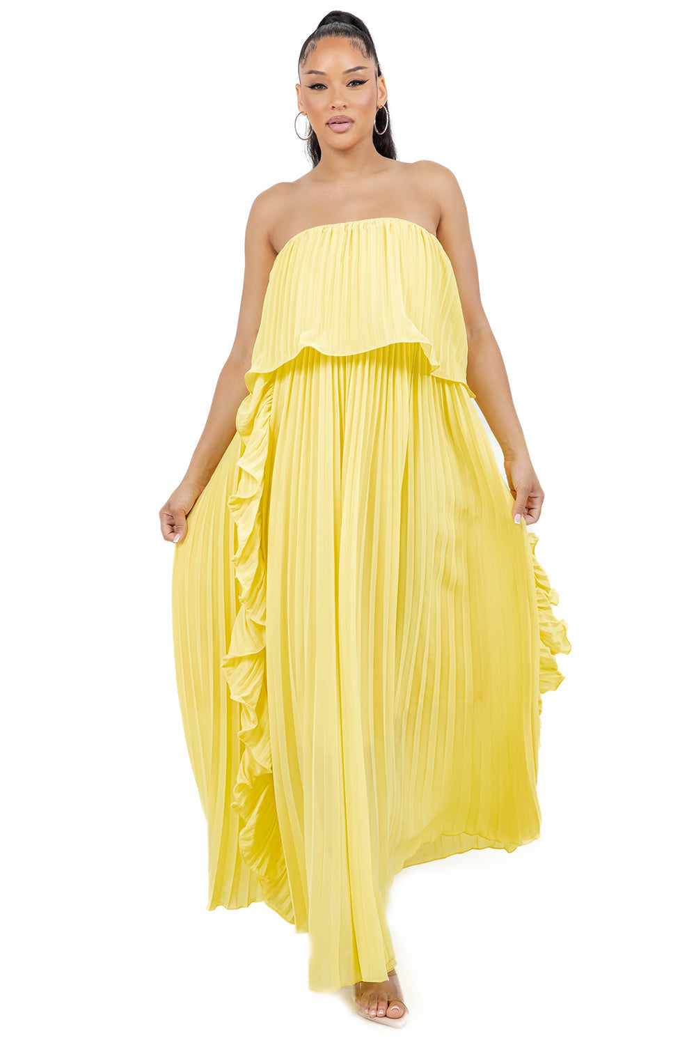 Yellow Chiffon Strapless Maxi Dress | Romantic A-Line Party Gown