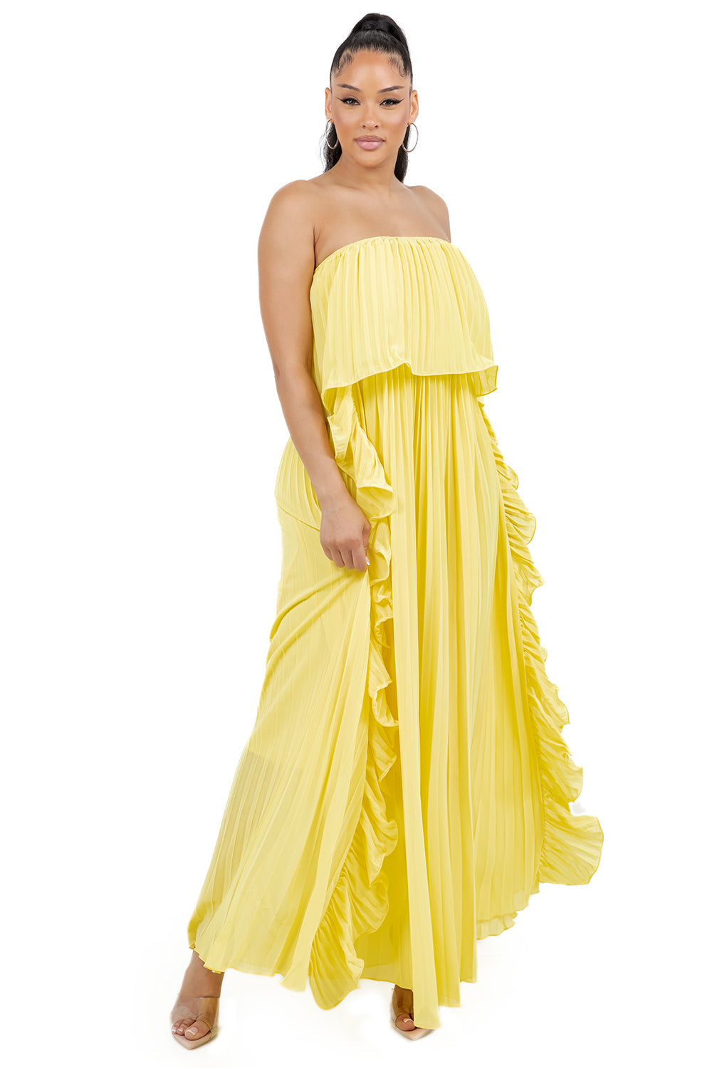 Yellow Chiffon Strapless Maxi Dress | Romantic A-Line Party Gown