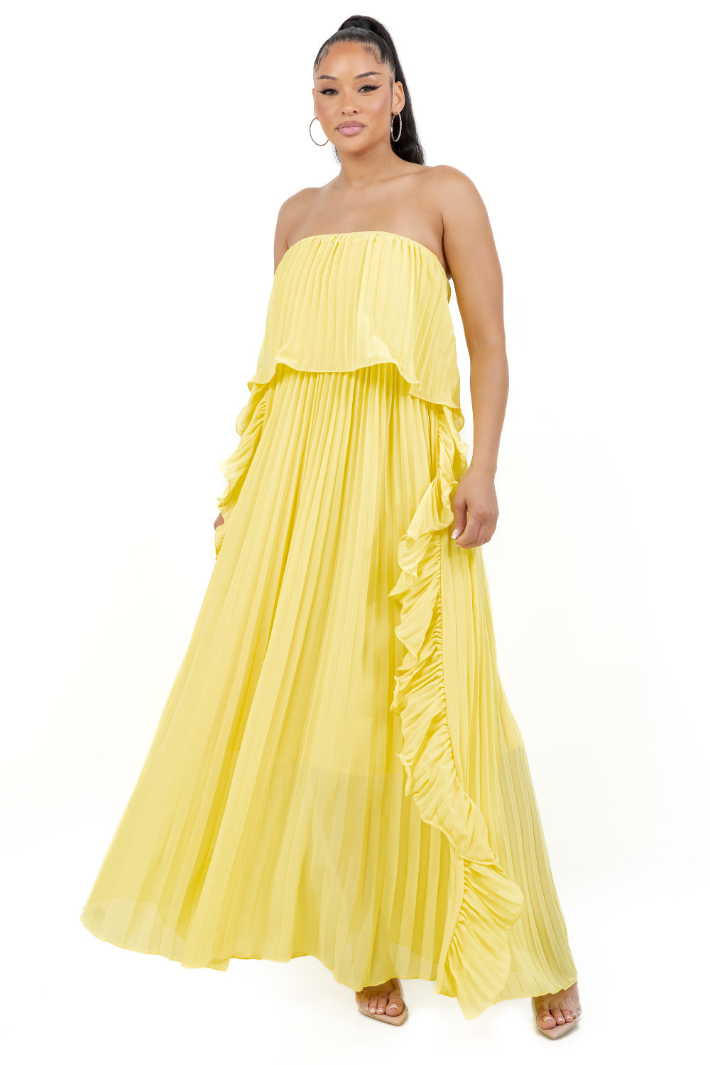 Yellow Chiffon Strapless Maxi Dress | Romantic A-Line Party Gown