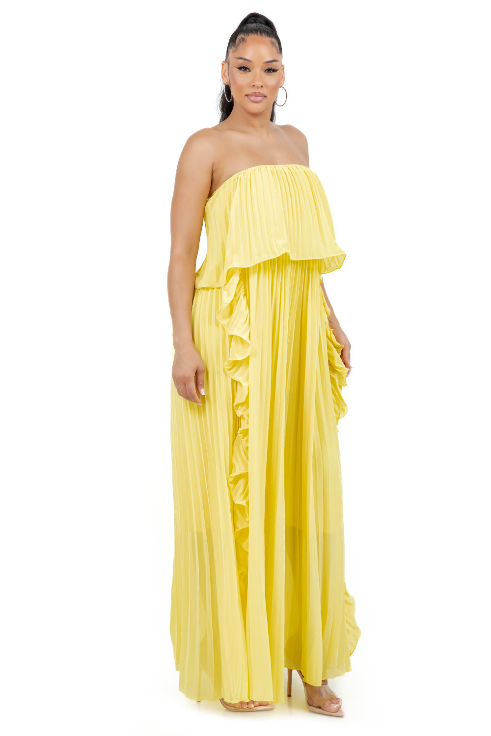 Yellow Chiffon Strapless Maxi Dress | Romantic A-Line Party Gown