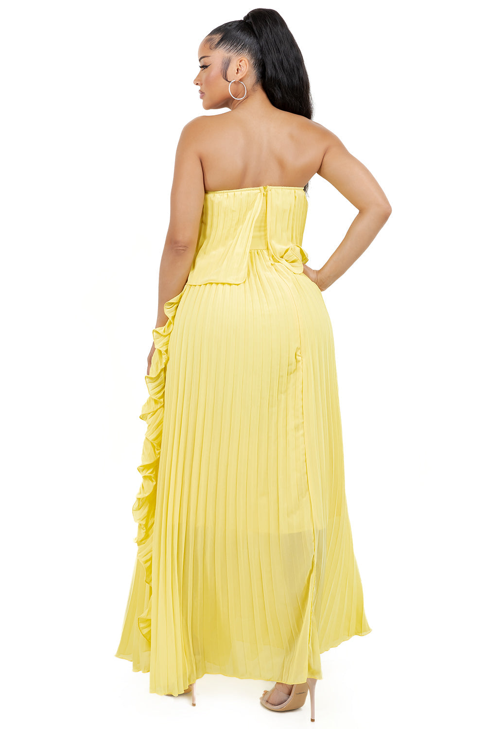 Yellow Chiffon Strapless Maxi Dress | Romantic A-Line Party Gown