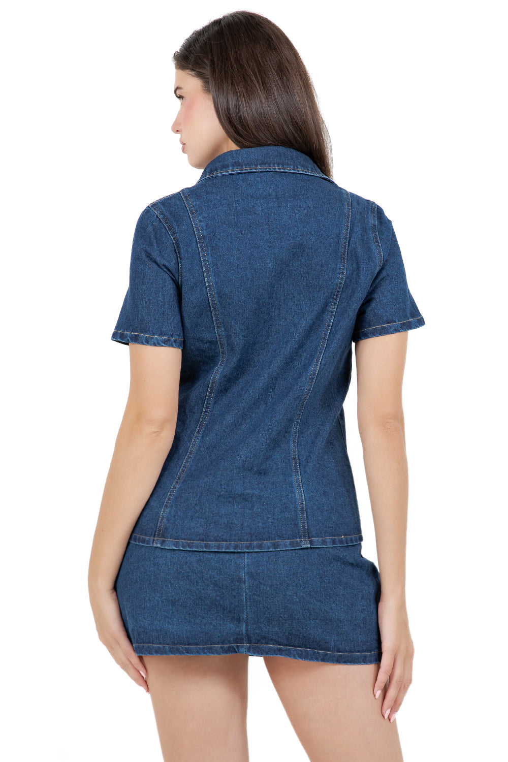 Women Denim Two-Piece Set: Stylish Crop Top and Matching Skirt