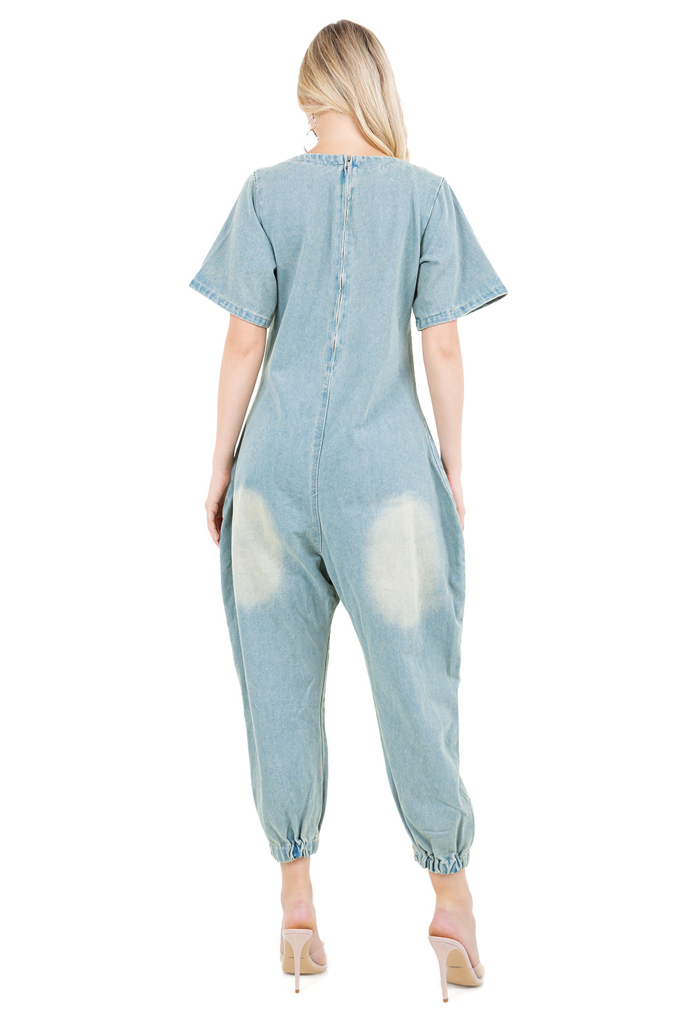 Women's Wide Leg Denim Jumpsuit Cargo Pockets