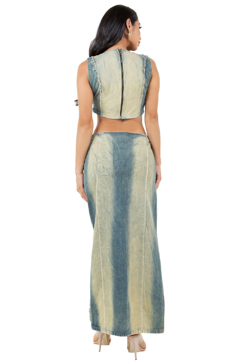Women's Denim Two-Piece Set Crop Top and Maxi Skirt Co-ord