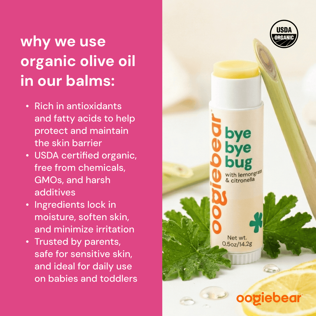 Organic Bug Away Balm with Lemongrass & Citronella for Babies