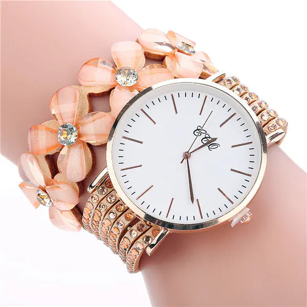 Women Floral Crystal Charm Bracelet Watch in Pink - Image 2