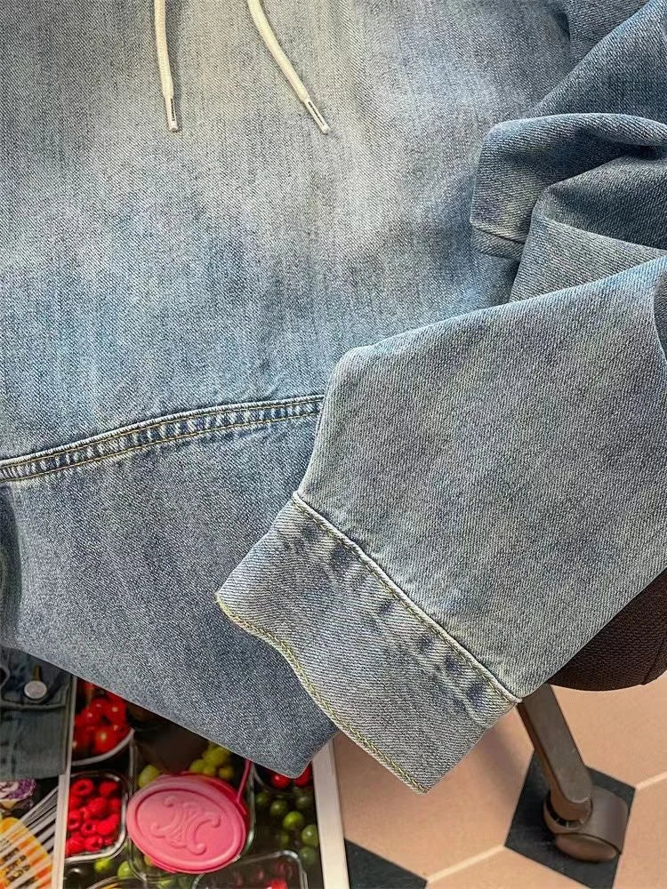 Women's Vintage Wash Denim Hoodie - Harajuku Style Oversized - Image 5