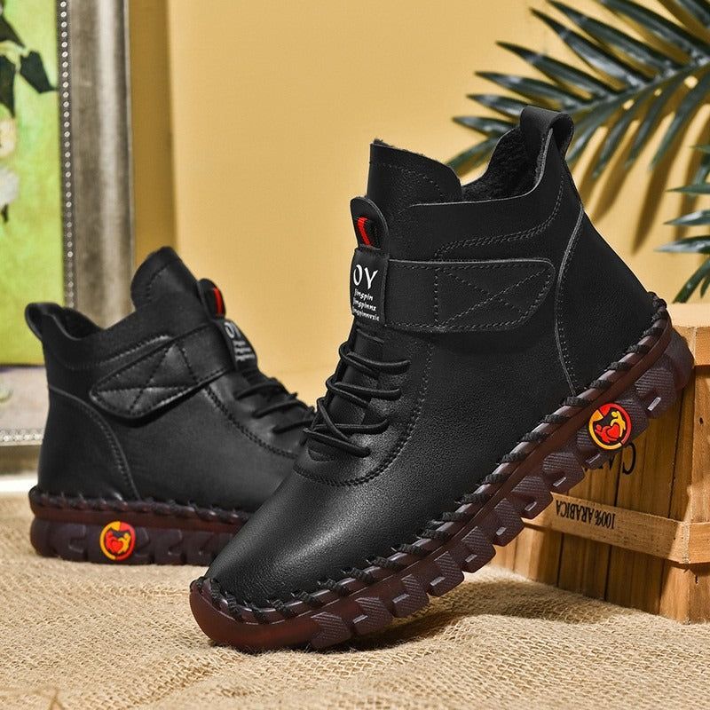 Women's Casual Lace-Up Ankle Boots - Stylish Brown & Red Design - Image 7