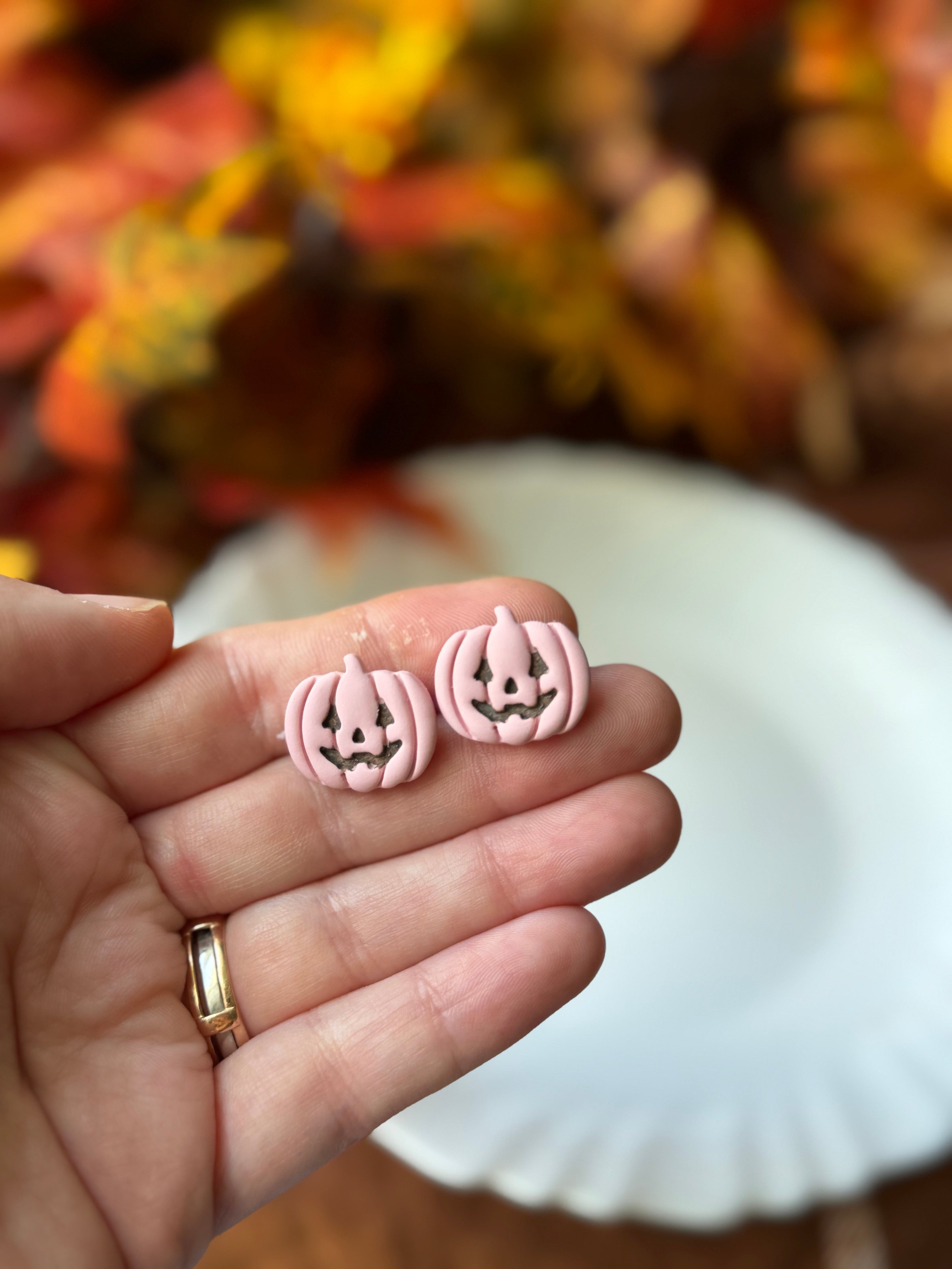 Pink Jack-O-Lantern Studs
