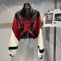 Women's Harajuku Contrast Patchwork Leather Motorcycle Jacket - Image 6