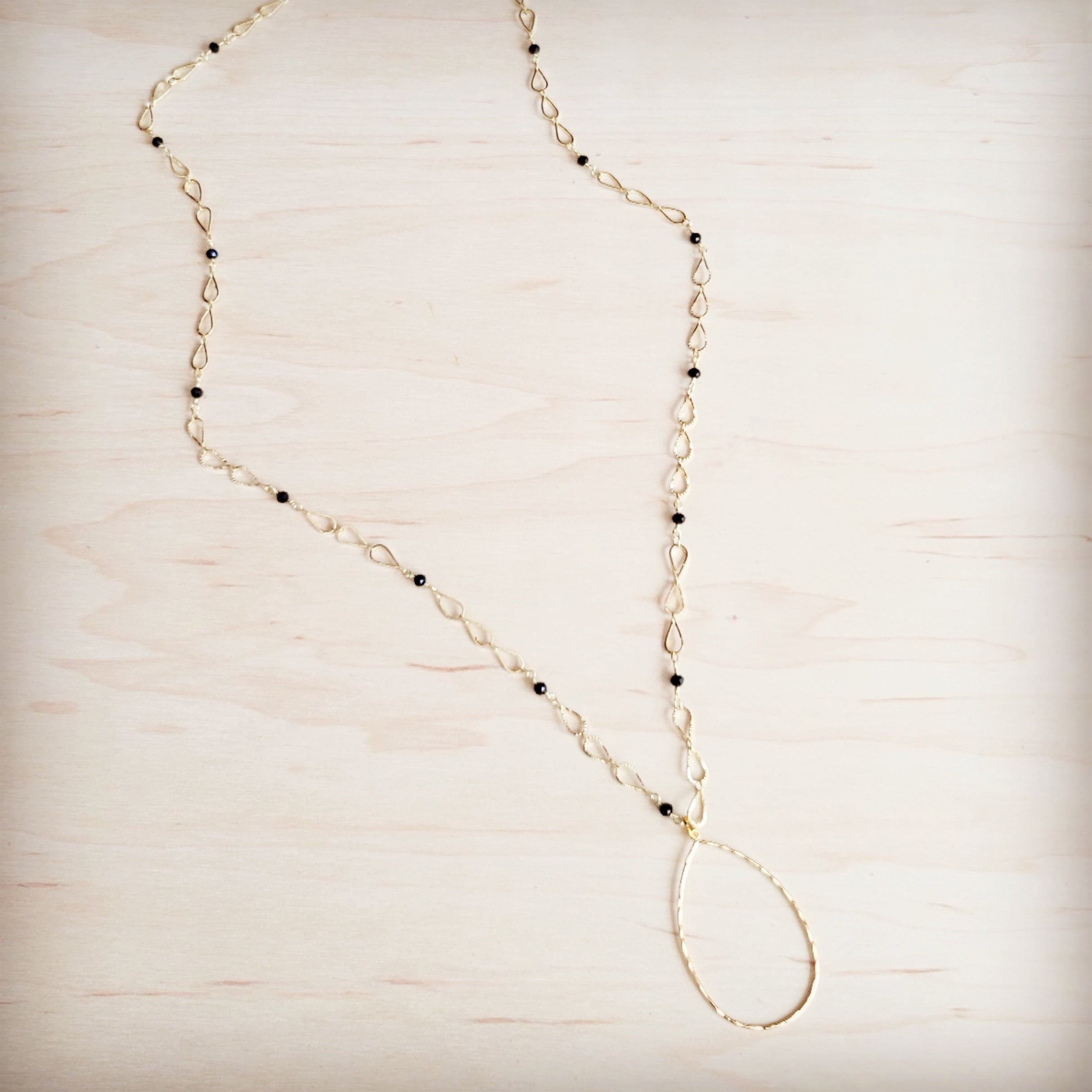 Gold-Tone Infinity Chain Necklace with Black Faceted Beads - Image 4