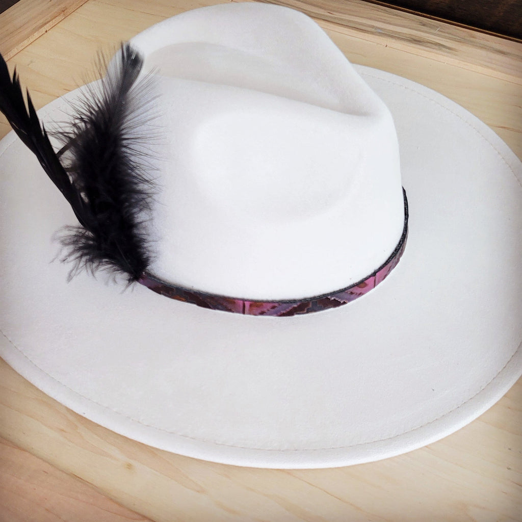 Magenta Navajo Print Leather Hat Band with Black Feathers - Image 6