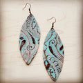 Narrow Leather Oval Earrings Turquoise Brown