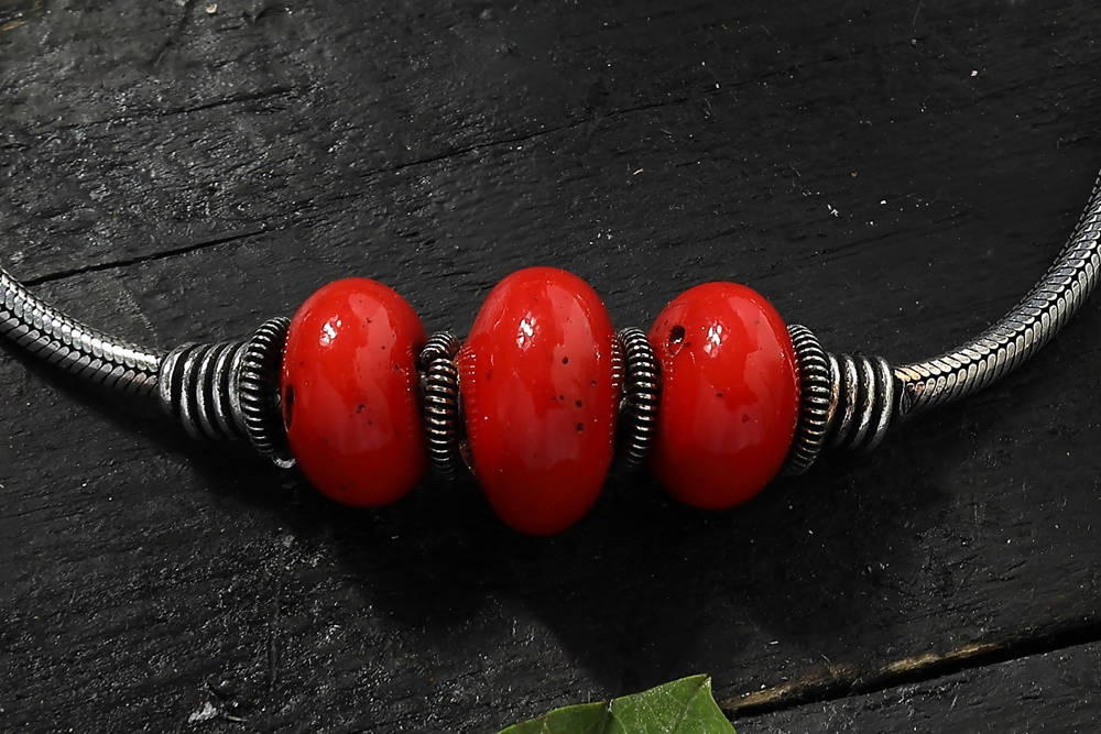 Oxidised Silver Anklets with Red Beads – Ethnic Statement Payal