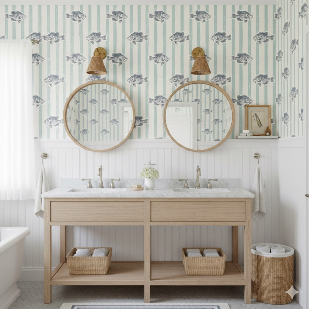 Finn wallpaper pattern by Kim Hallquist Designs on a wall