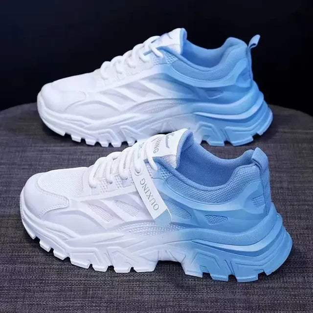 Women's Breathable Platform Sneakers - Gradient Mesh Design