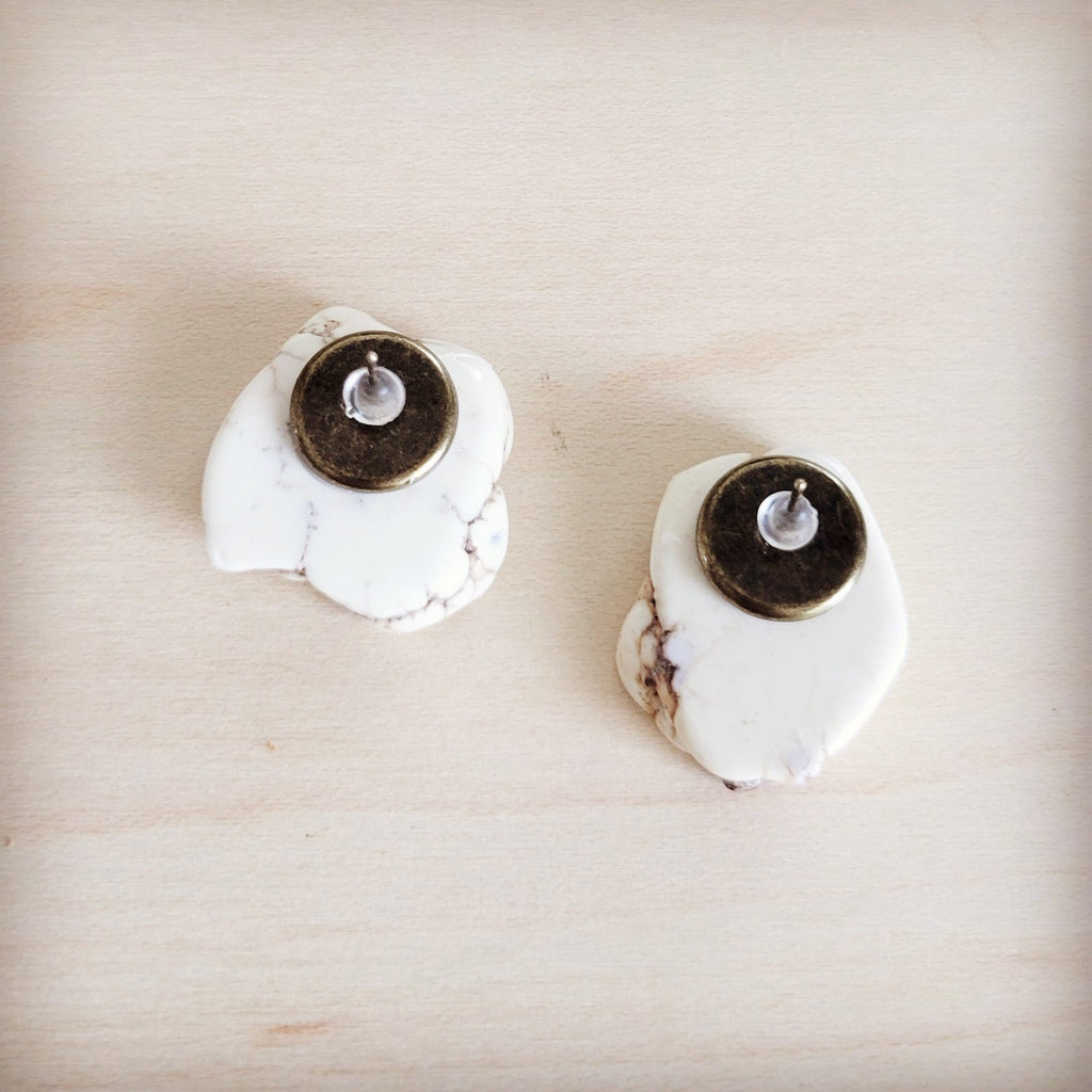 Handmade White Howlite Turquoise Slab Stud Earrings - Image 2