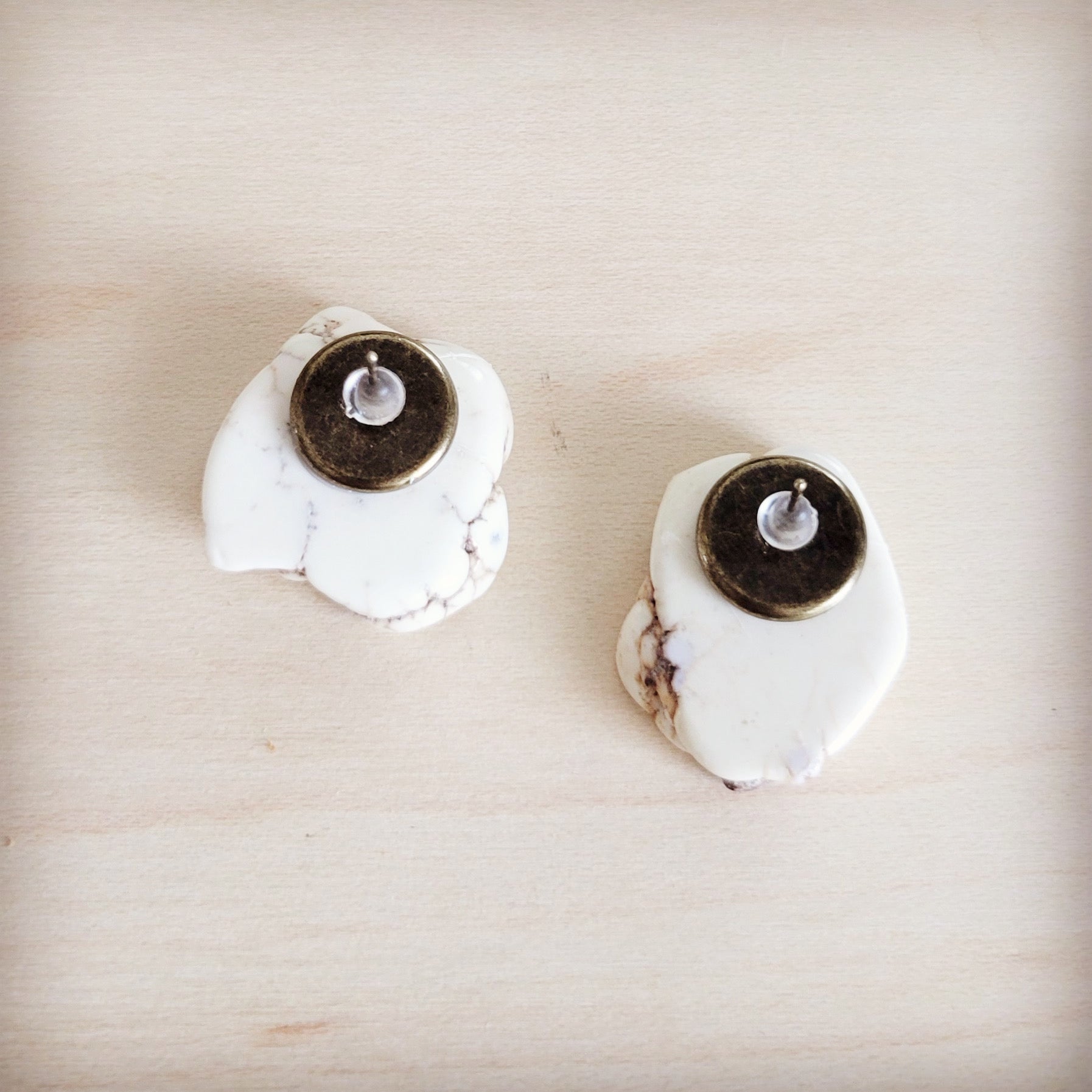 Handmade White Howlite Turquoise Slab Stud Earrings - Image 2