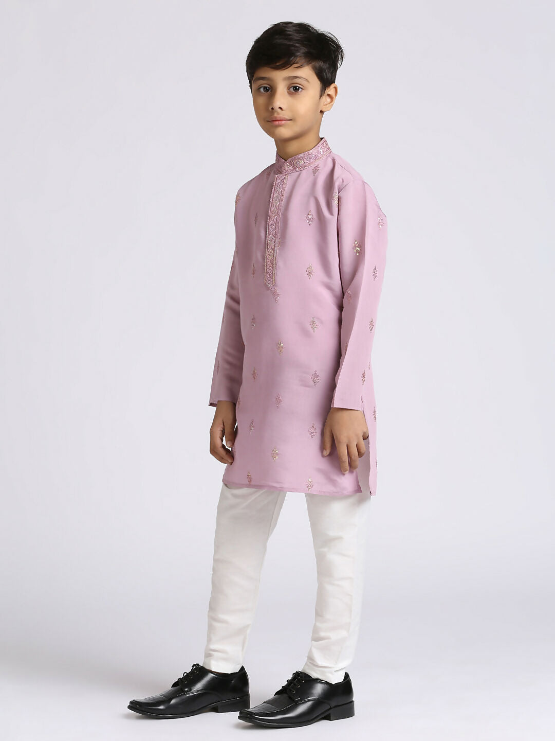Kids Purple Traditional Ethnic Kurta and Pyjama Set with Embroidery