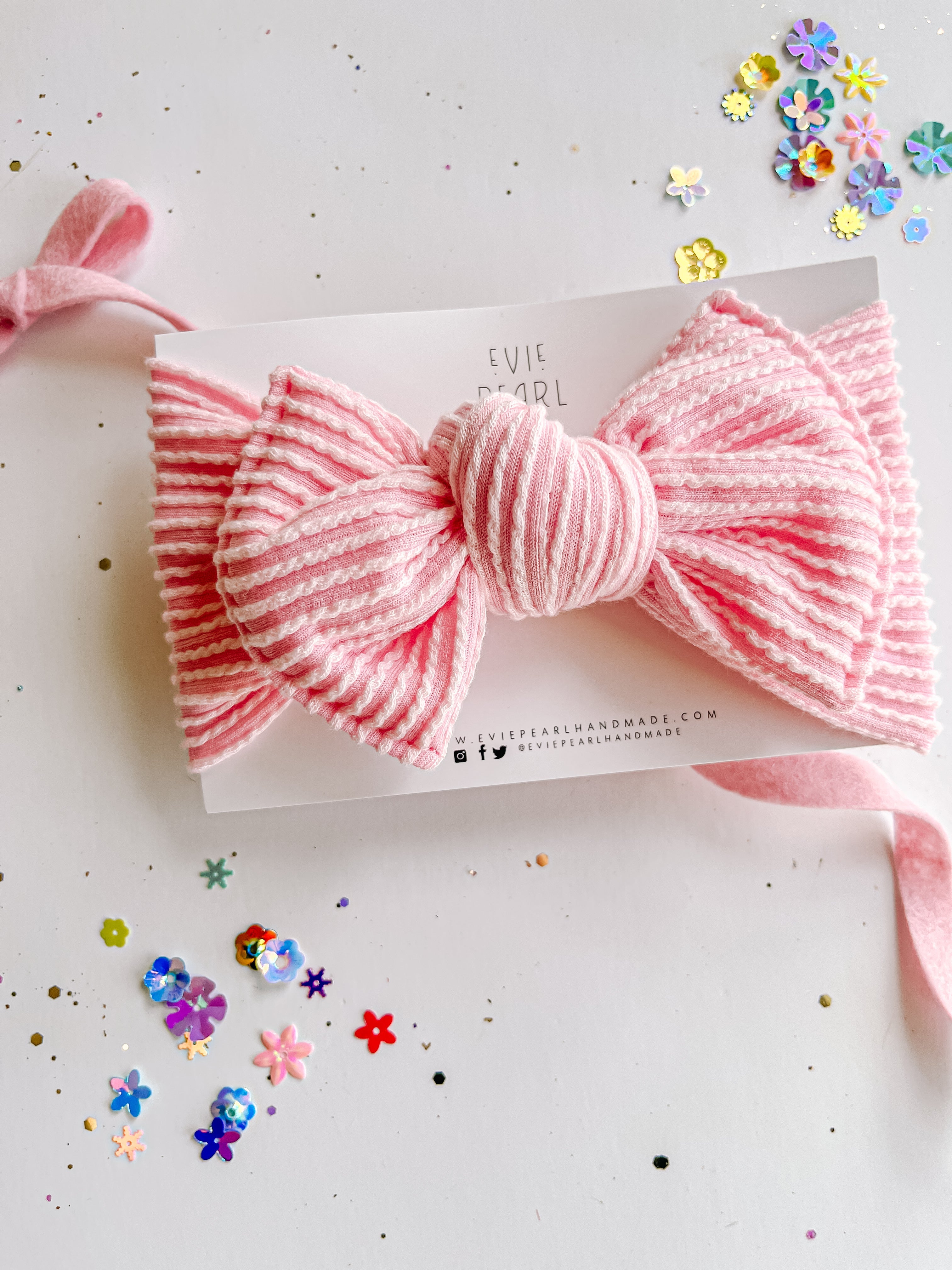 Light Pink Ribbed Baby Bow Turban
