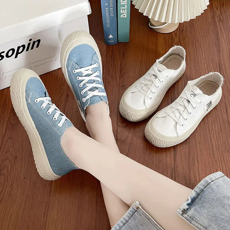 Women's Light Blue Canvas Platform Sneakers with Thick Sole - Image 5