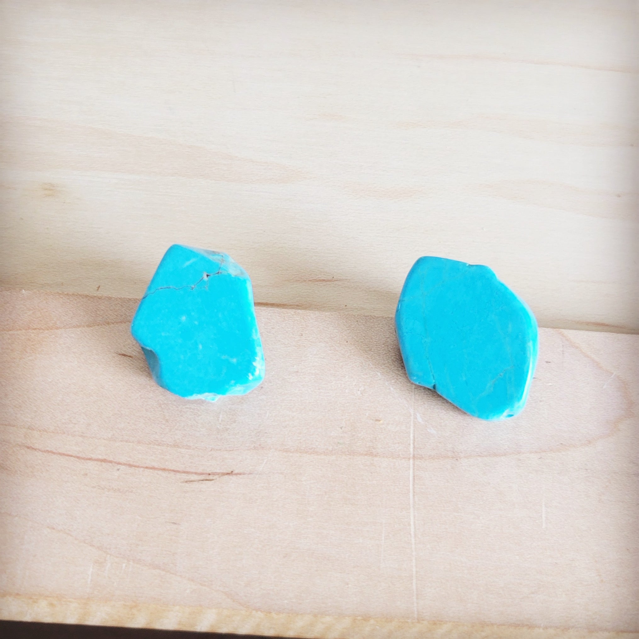 Blue Turquoise Slab Stud Earrings Handcrafted Boho Jewelry - Image 3