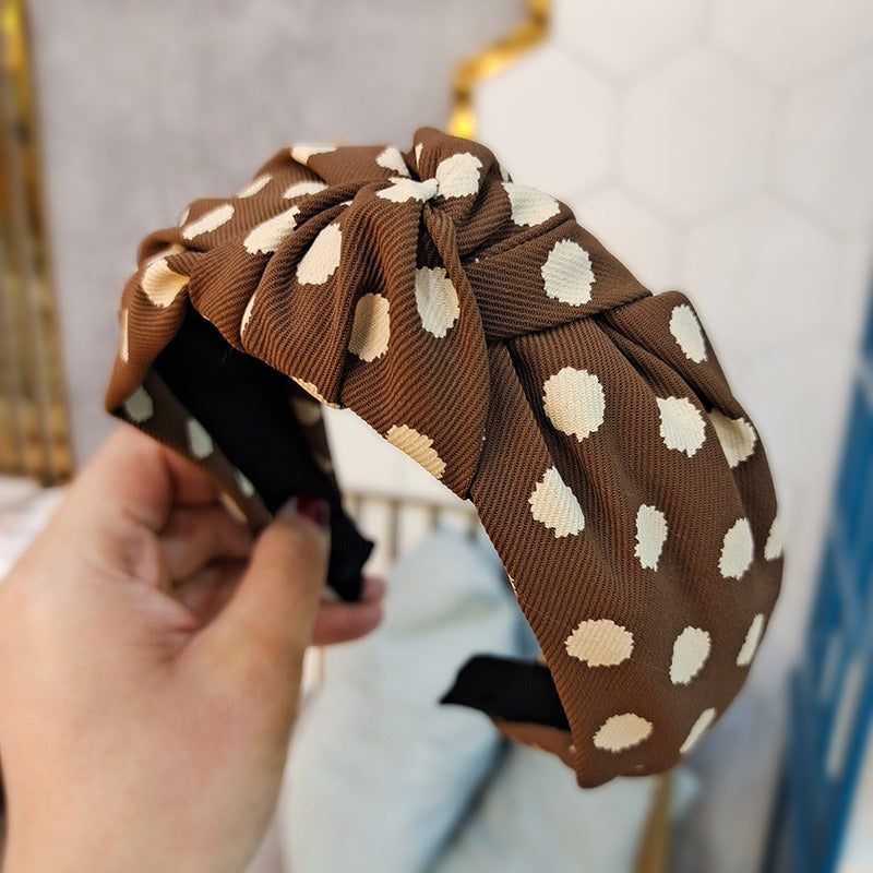 Chic Polka Dot Wide Fabric Hair Headband for Skincare & Style - Image 5