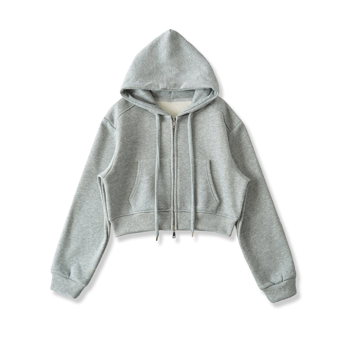 Velvet Cropped Zip-Up Hoodie Sweatshirt with Drawstring - Image 9