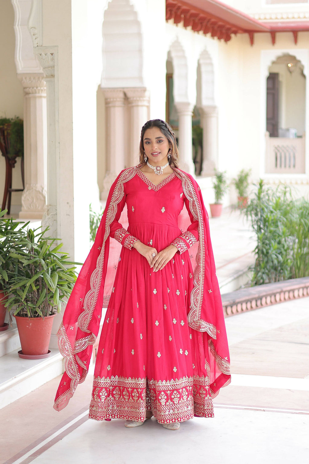 Joban Fashion Pink Readymade Kurta Set With Sequence embroidery Work