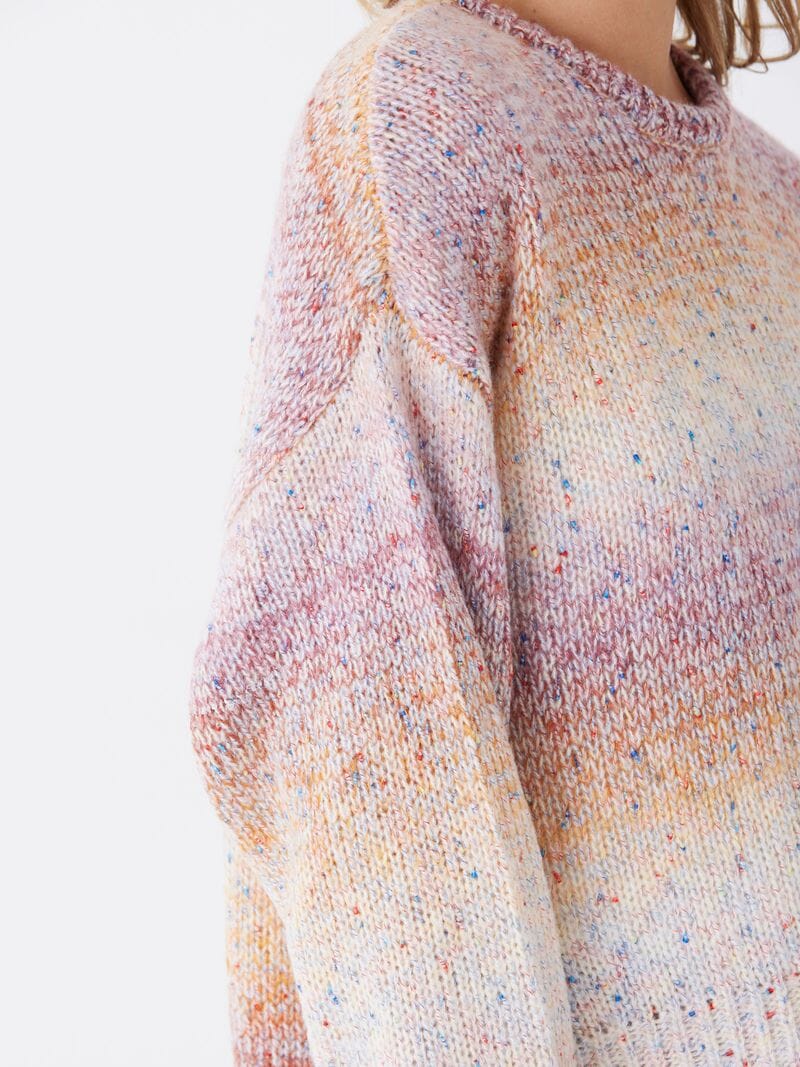 Yuma Gradient Sweater Knit Pullover in Purple, Orange and White