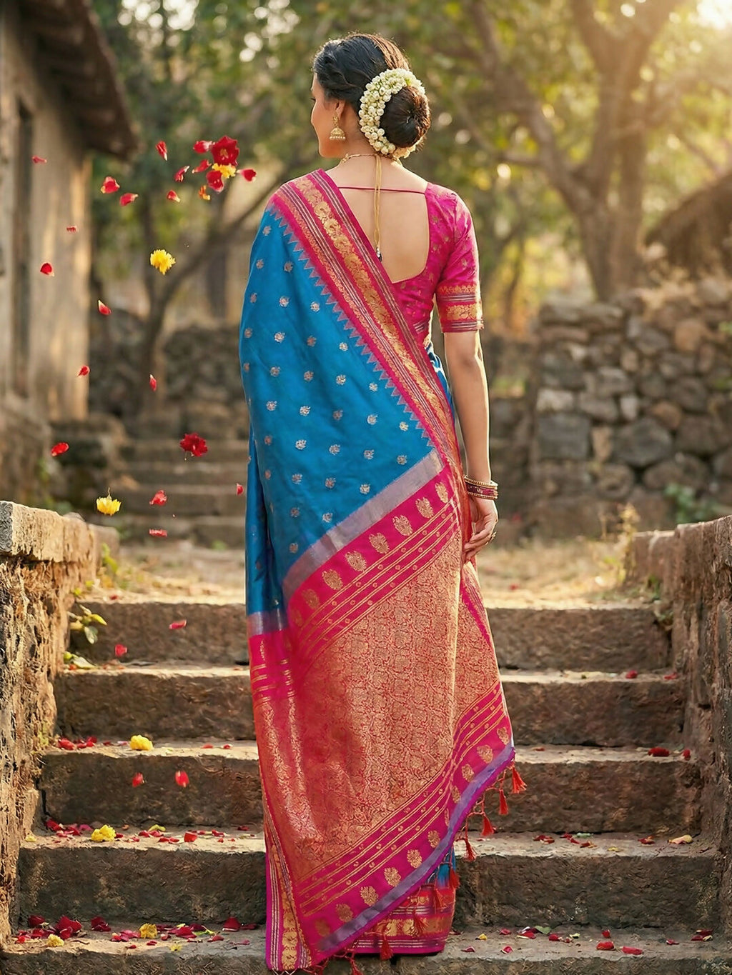 Blue Soft Silk Saree with Matching Blouse Piece