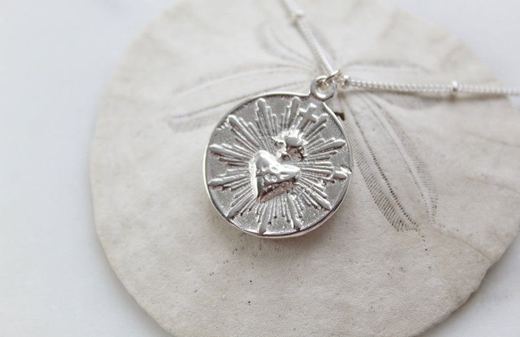 Sacred Heart Coin minimalist version in silver