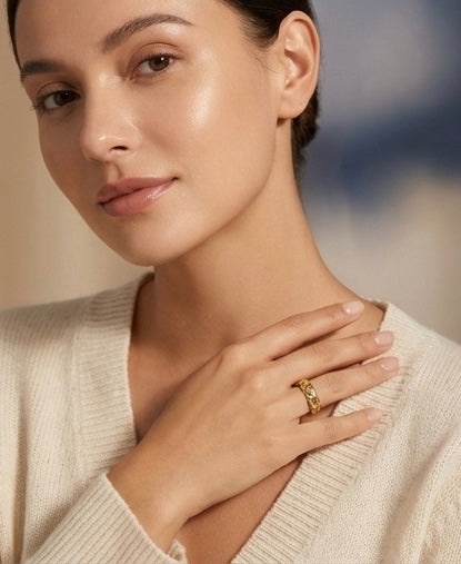 Hypoallergenic Gold Played Cuban Ring - Nickel Free Stainless Steel Jewelry for Sensitive Skin