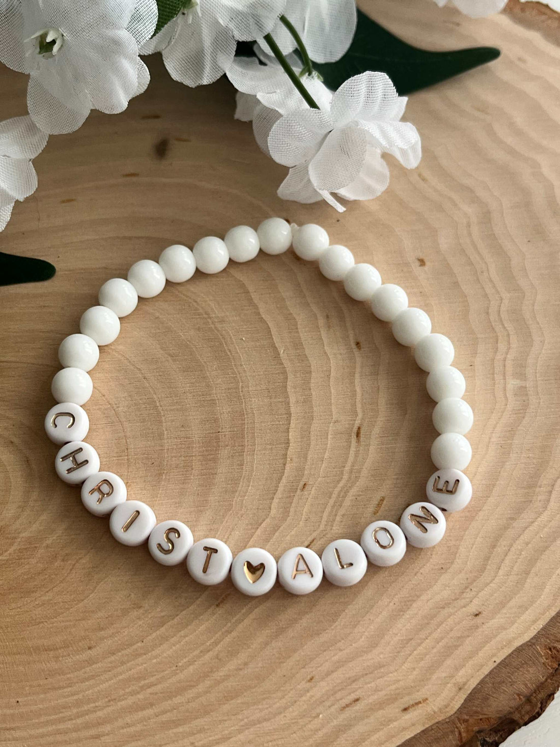 Bead Bracelet Christ Alone Peach or White Christian Jewelry
