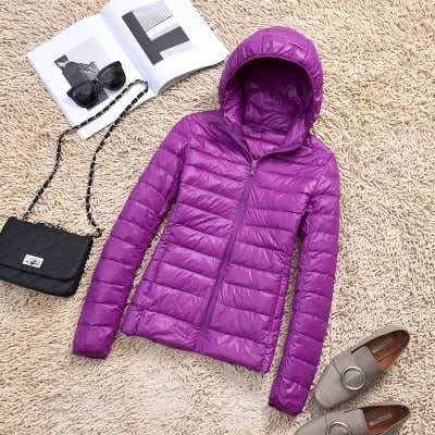 Women's Ultra-Lightweight Slim Fit Hooded Puffer Jacket - Image 18