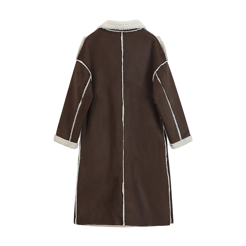 Women's Mid-Length Faux Lamb Wool Coat with Double Breasted Front - Image 3