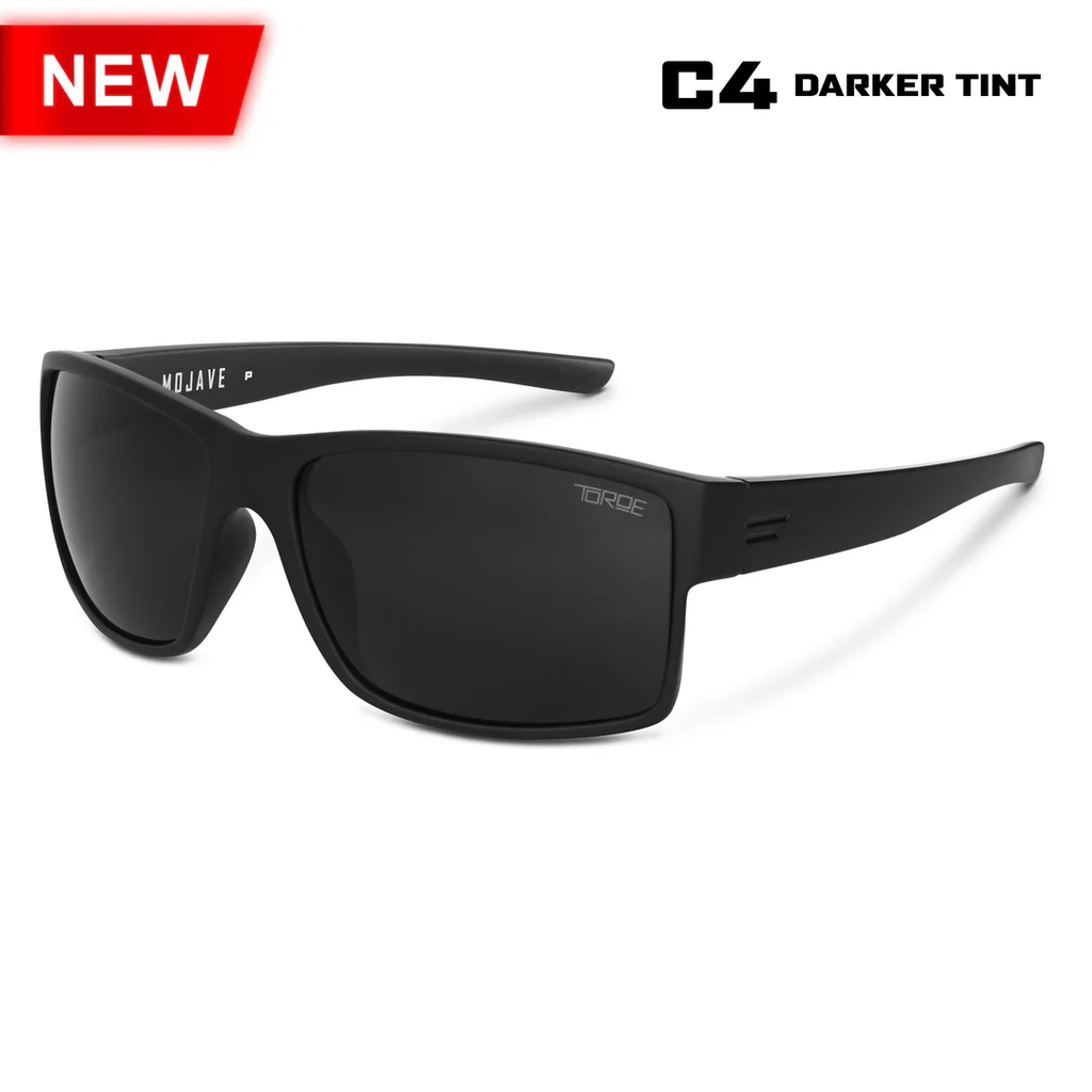Unisex Mojave C4 performance sunglasses in matte black with extra dark polarized lenses.