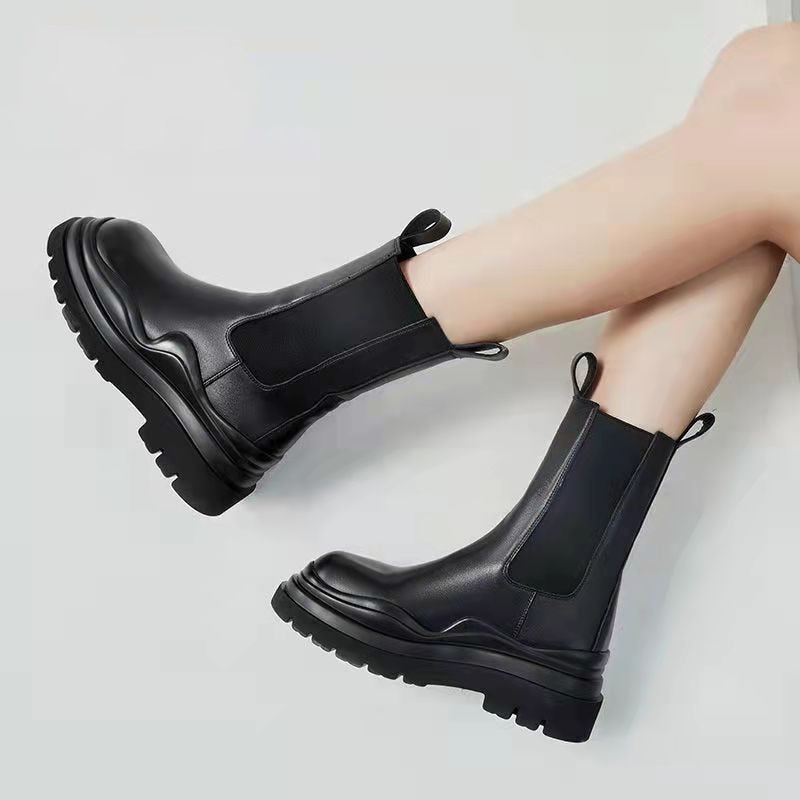 Women's Mid-Calf Chelsea Boots with Chunky Neon Green Sole - Image 6