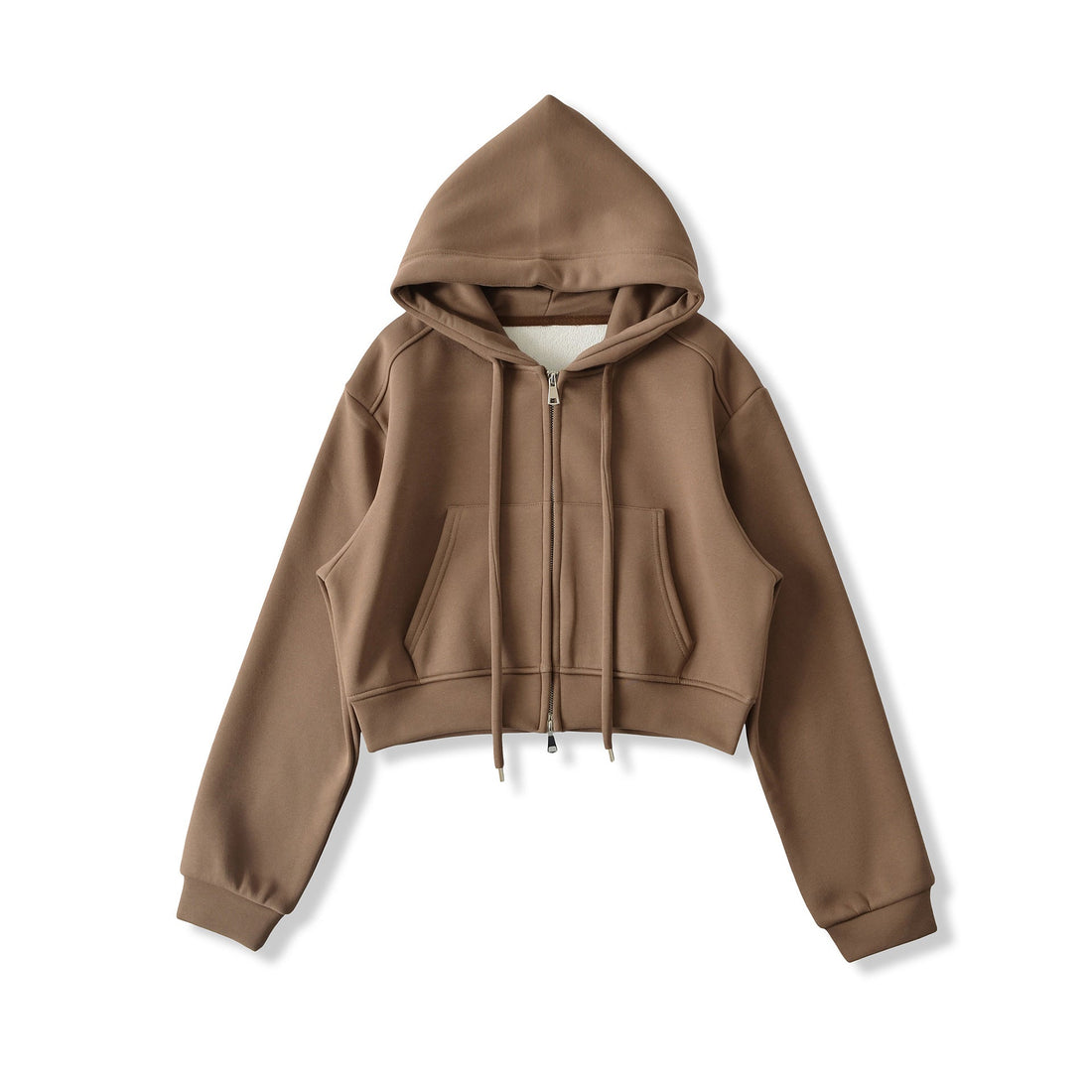 Velvet Cropped Zip-Up Hoodie Sweatshirt with Drawstring - Image 2