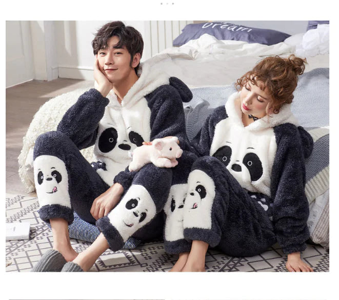 Couple's Coral Fleece Pajamas Set for Fall Winter