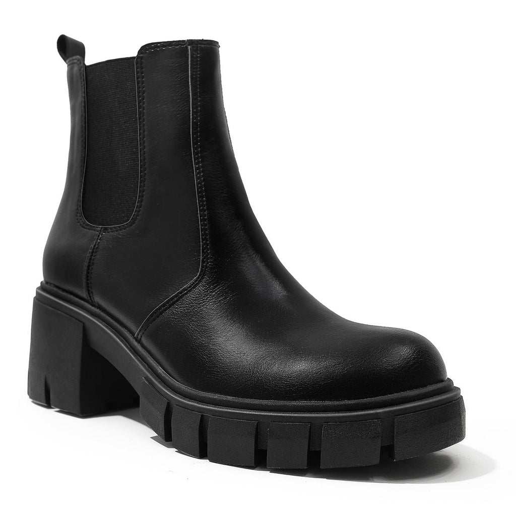 Women's Chunky Lug Sole Chelsea Boots - Black & Brown Platform - Image 2