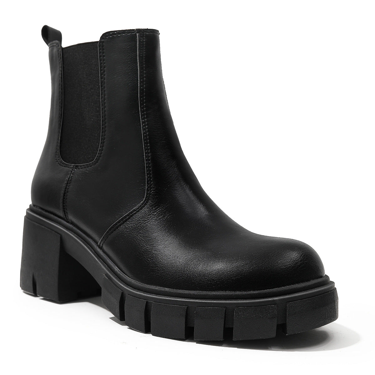 Women's Chunky Lug Sole Chelsea Boots - Black & Brown Platform - Image 2